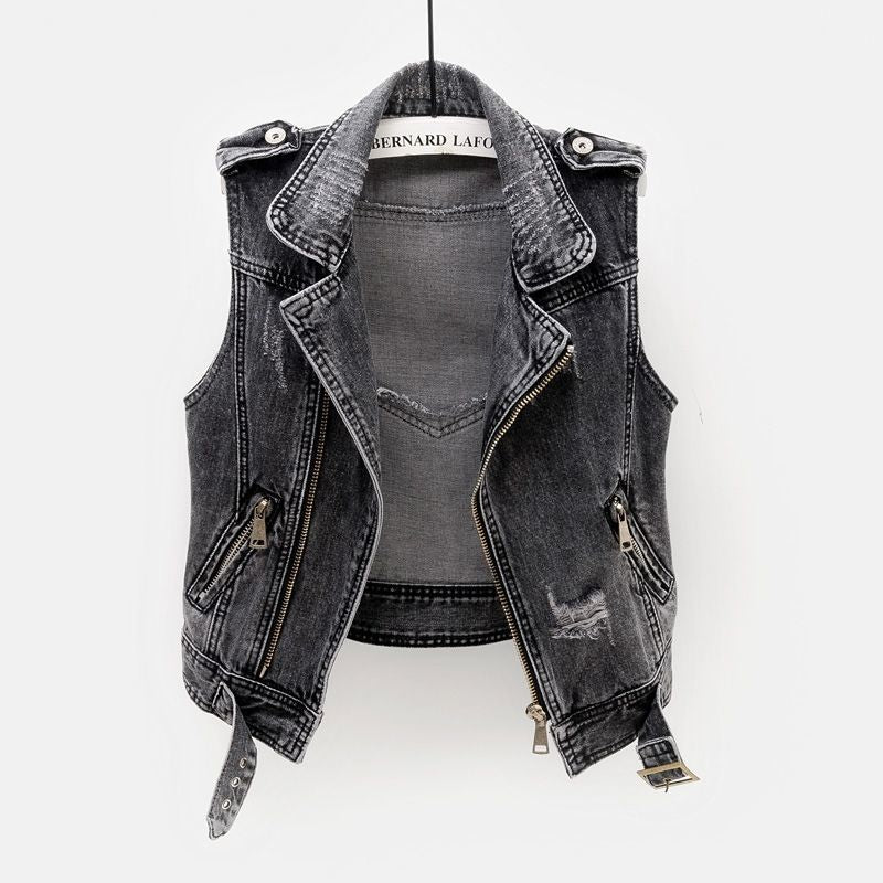 Slim And Versatile Women's Short Denim Vest