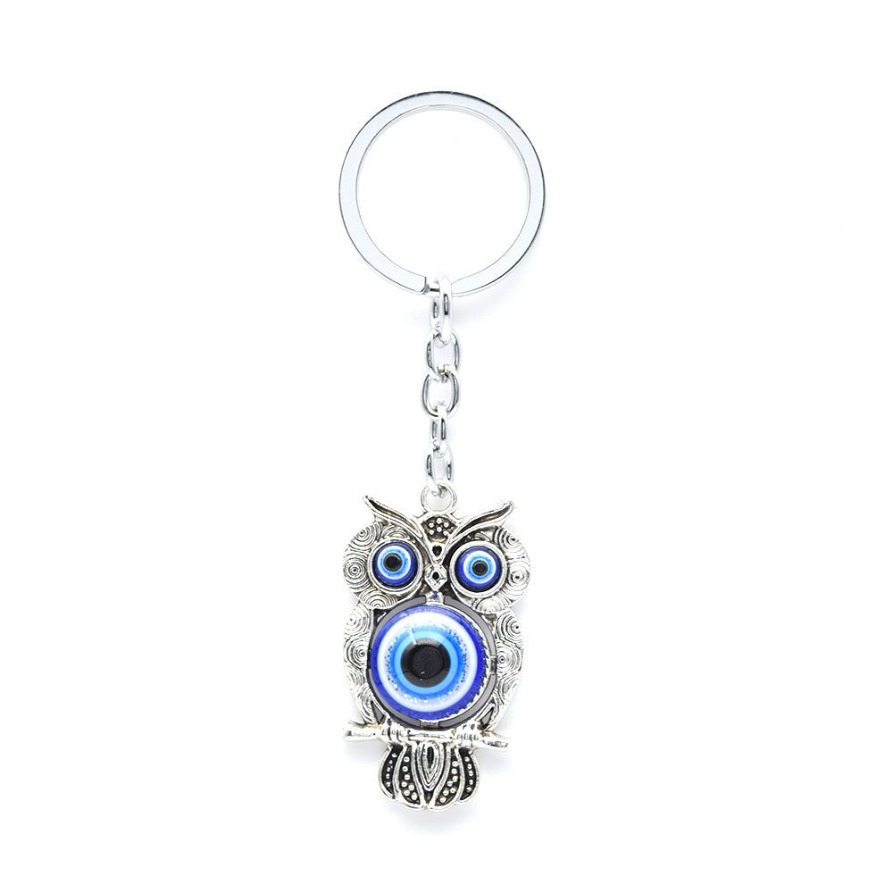 Blue Glaze Owl Men's Key Pendant