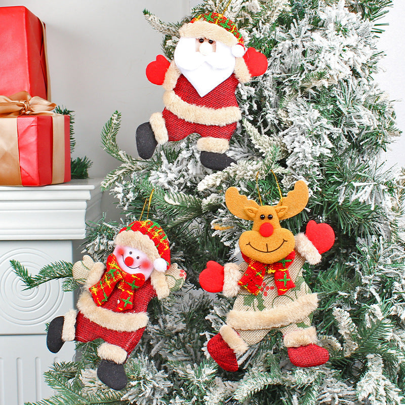 Festive Christmas Tree Ornaments - Santa, Snowman, Reindeer & Bear Figures With Red & White Scarves, Golden Balls & Red Bows -