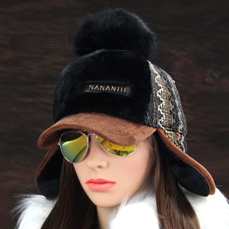 Thickened plus wool ball cap