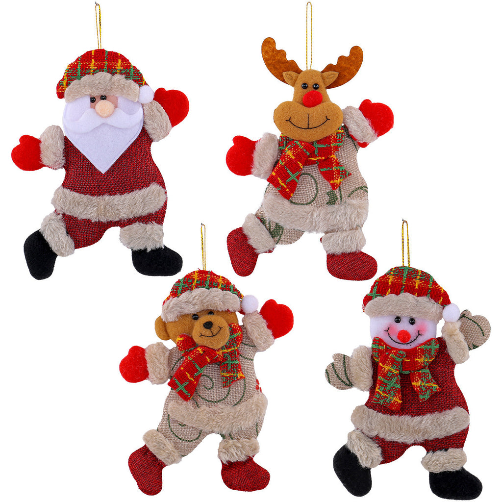 Festive Christmas Tree Ornaments - Santa, Snowman, Reindeer & Bear Figures With Red & White Scarves, Golden Balls & Red Bows -