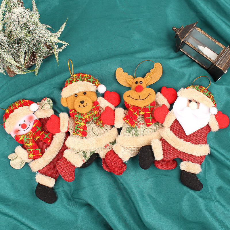 Festive Christmas Tree Ornaments - Santa, Snowman, Reindeer & Bear Figures With Red & White Scarves, Golden Balls & Red Bows -