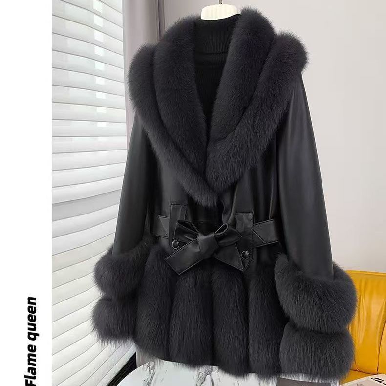 Fashion Thick Mid-length Leather Fur Coat