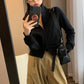 Women American Retro  Short Hoodie Stand Up Collar Jacket
