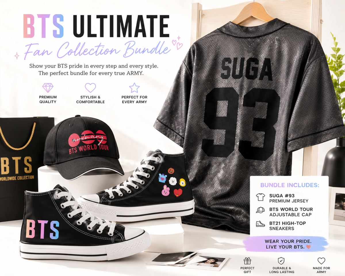 BTS Ultimate Fan Collection Bundle – World Tour Cap & BT21 High-Top Sneakers