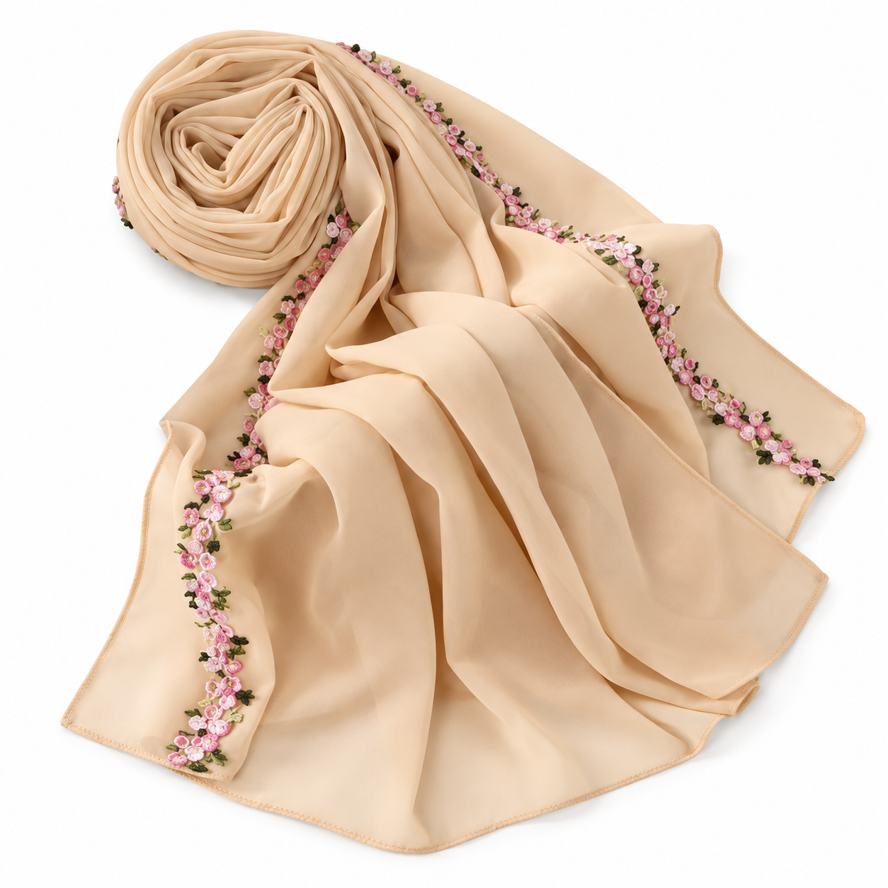 Chiffon Embroidered Scarf, Fresh and Sweet Long Scarf, Suitable for all occasion