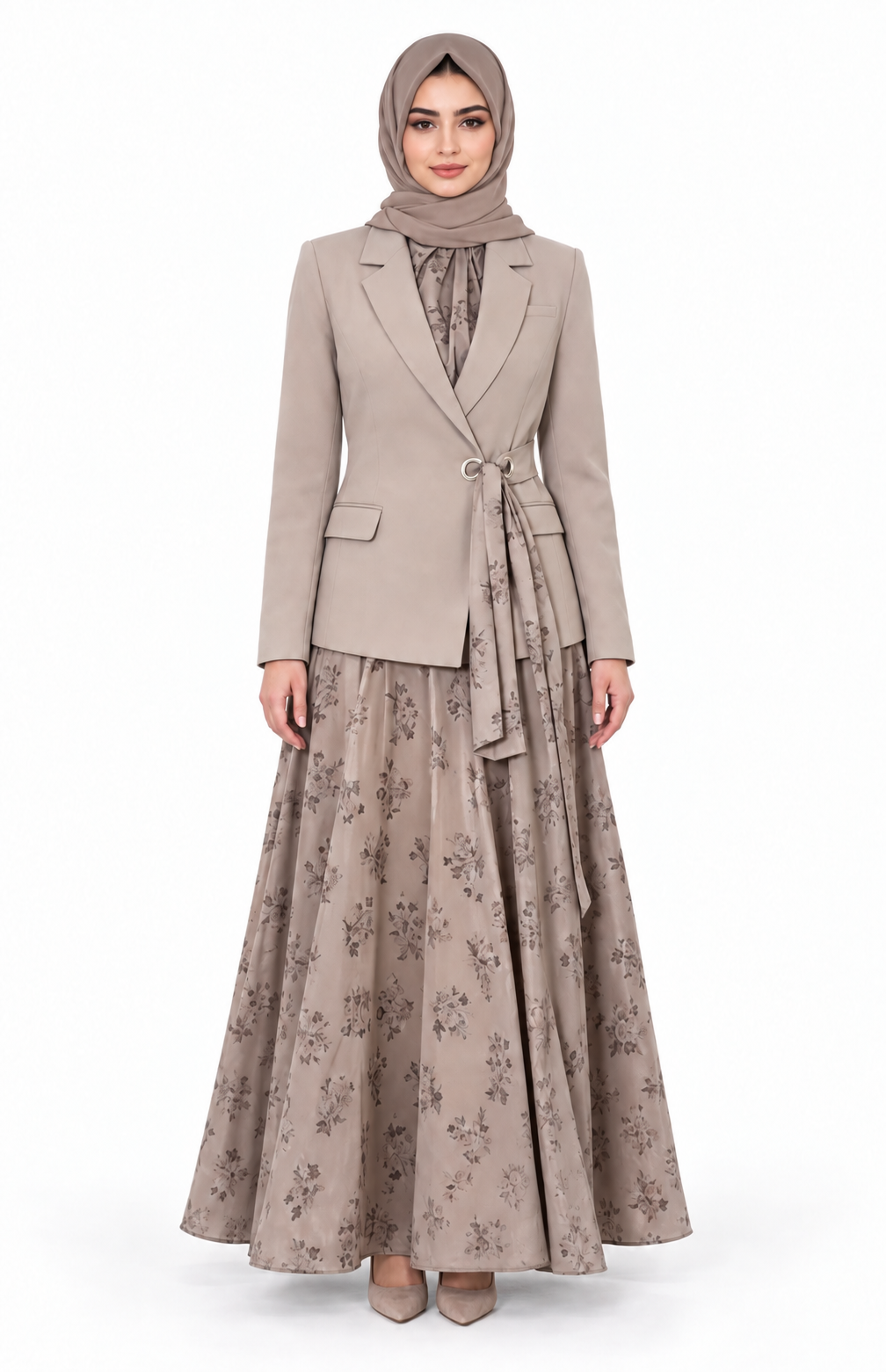 Women 3 Piece Sets Flower Print Muslim Set Skirt Top Suit