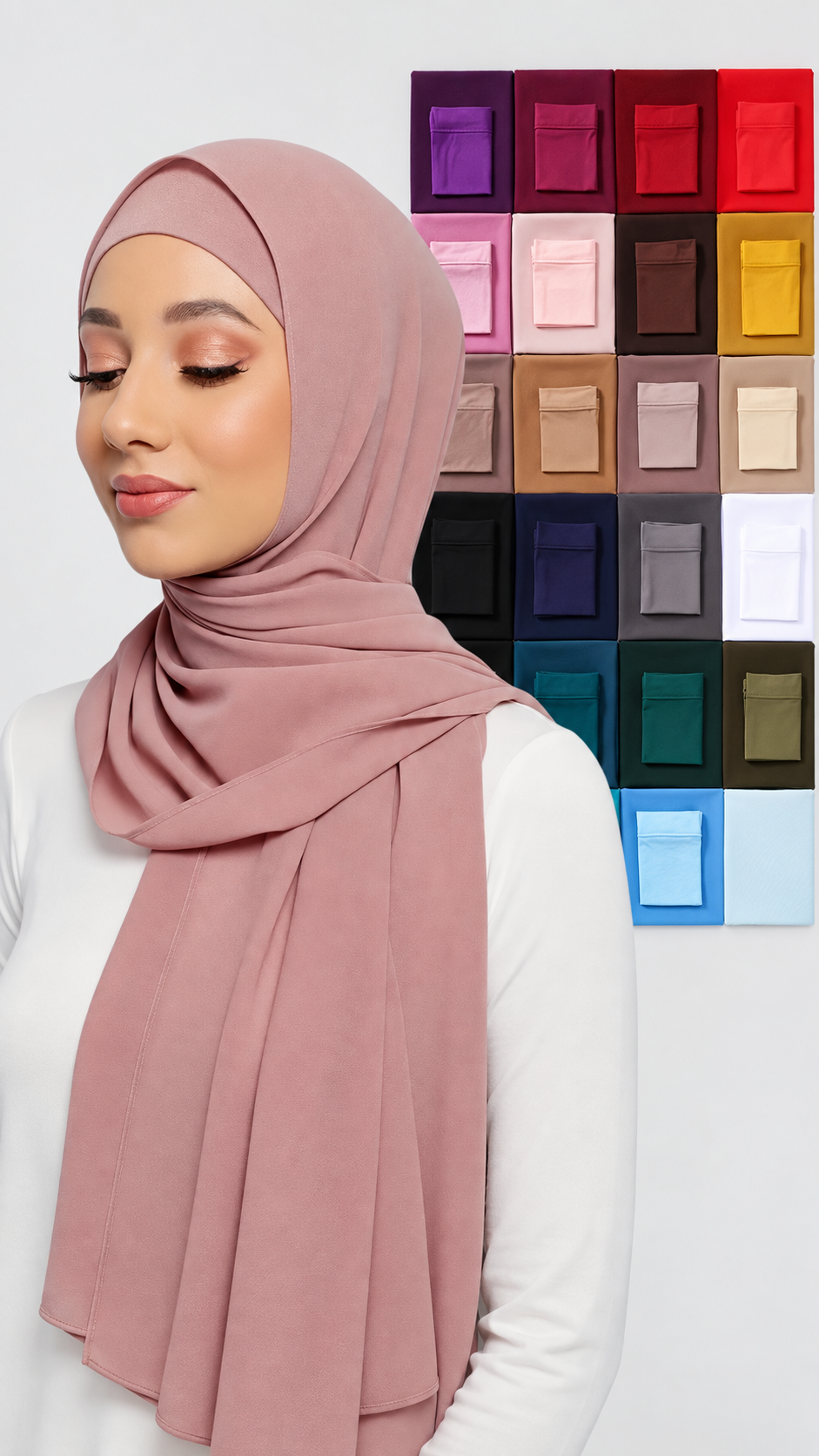 2pc/set Instant Chiffon Hijab With Modal Undercap Basic Stretchy Pullover Headscarf