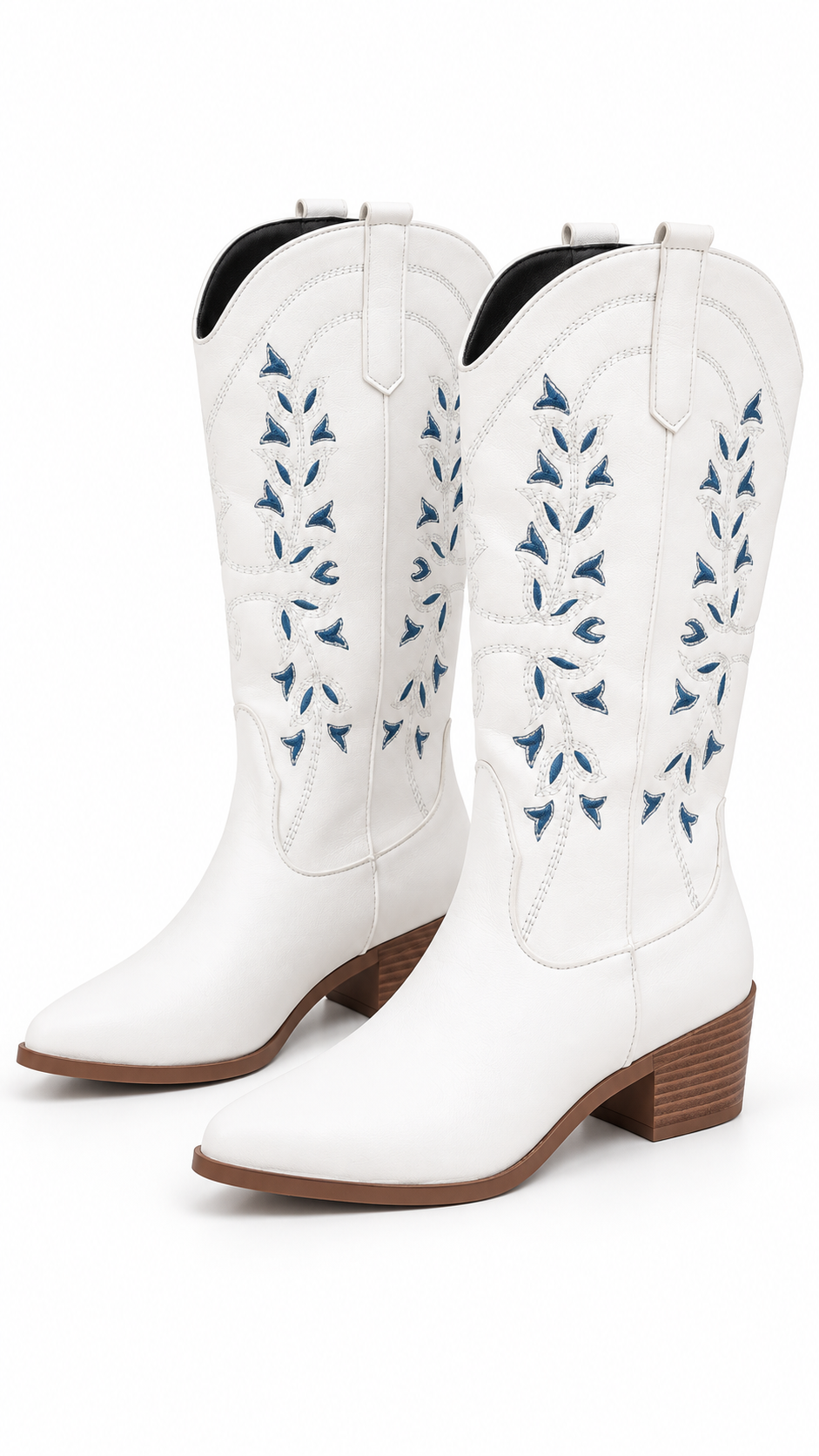 Winter Cowboy Boots Embroidered Pointed Toe Chunky Heel