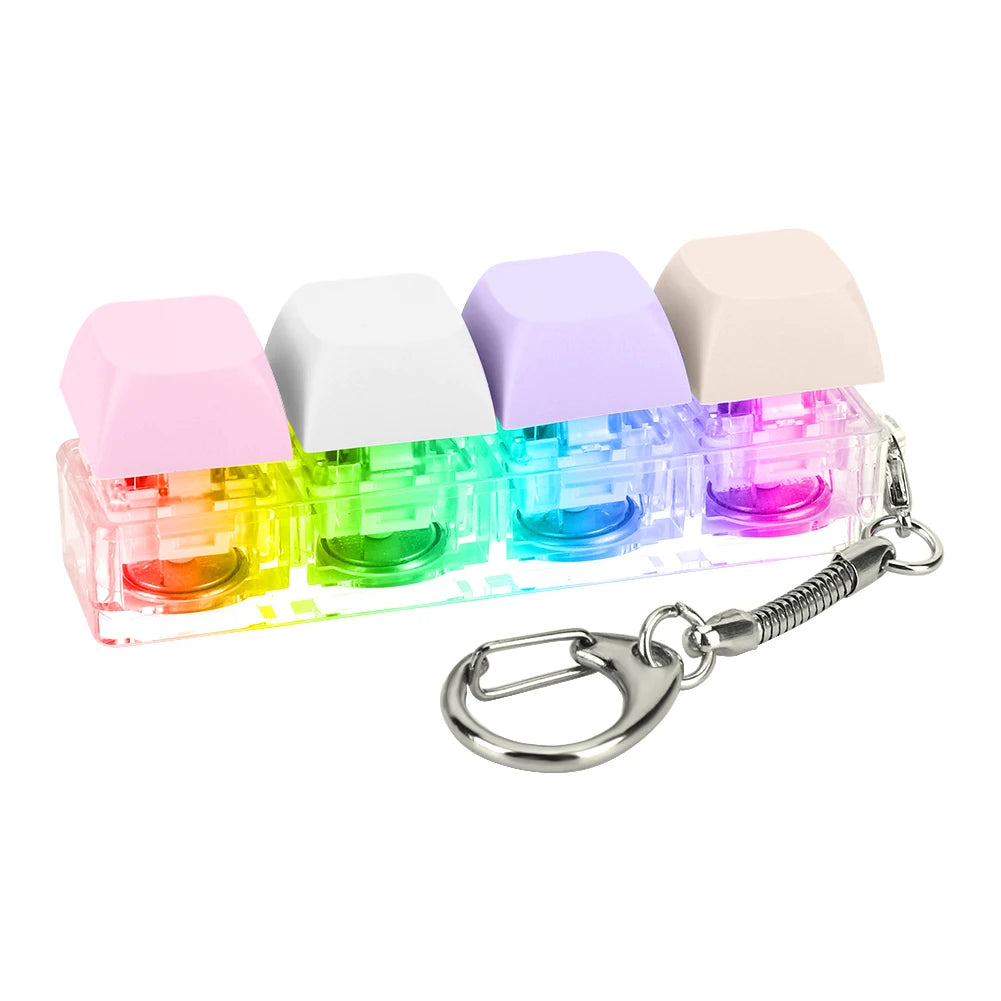 4 Keys Keycaps Keychain Toys with LED Light Decompression Toys Keyboard Fidget Keychain Stress Relief Fidget Keychain Button