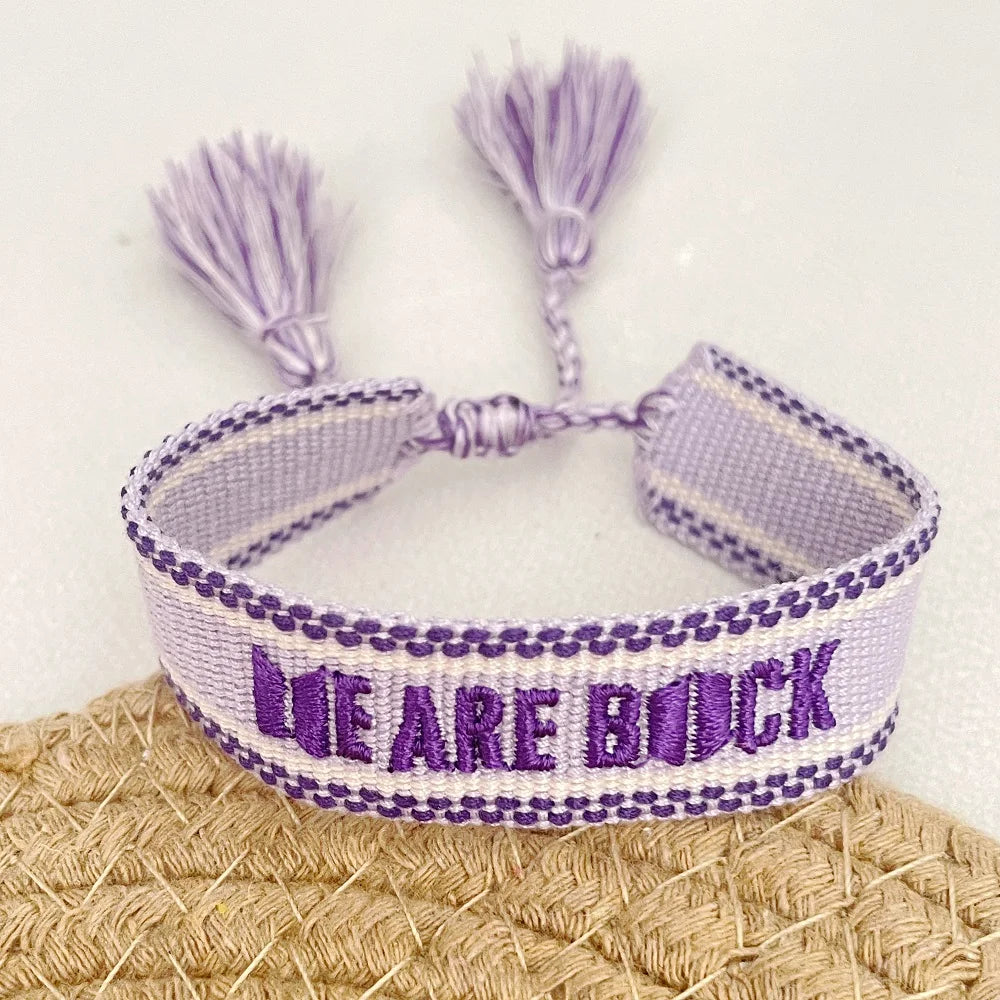 Adjustable Woven Bracelet with Hearts and Lettering