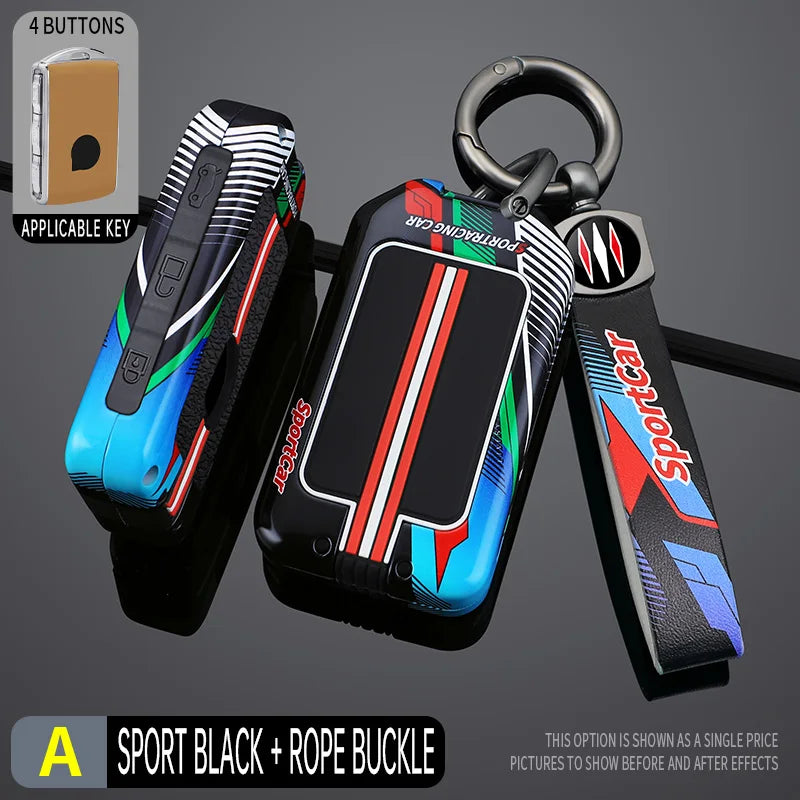 4 Buttons Racing Style Metal Car Key Case Fob Cover for Volvo