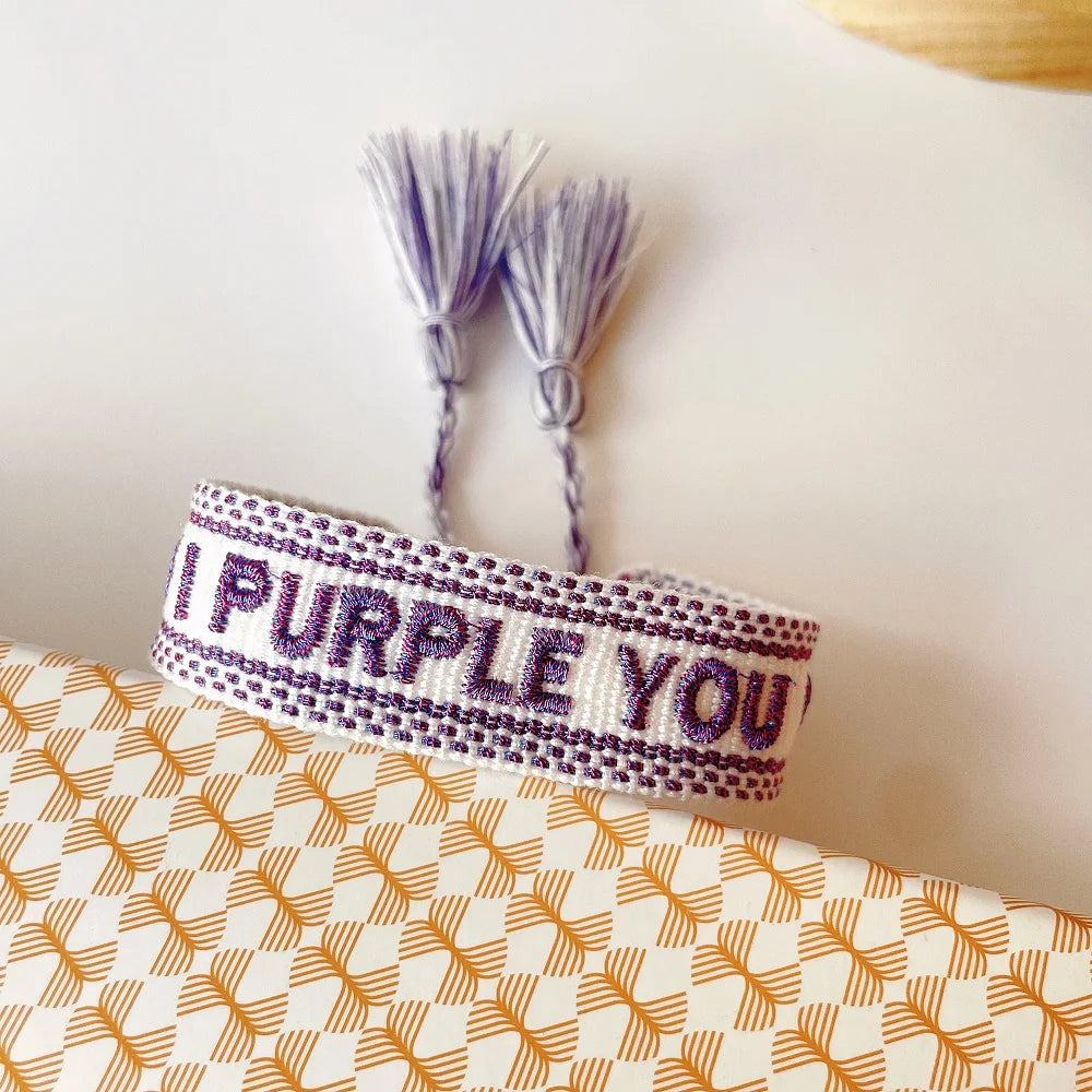 Adjustable Woven Bracelet with Hearts and Lettering