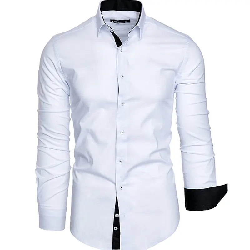 Men's New Polka Shirt, Men's Slim Fit Casual Long Sleeved Lapel Shirt