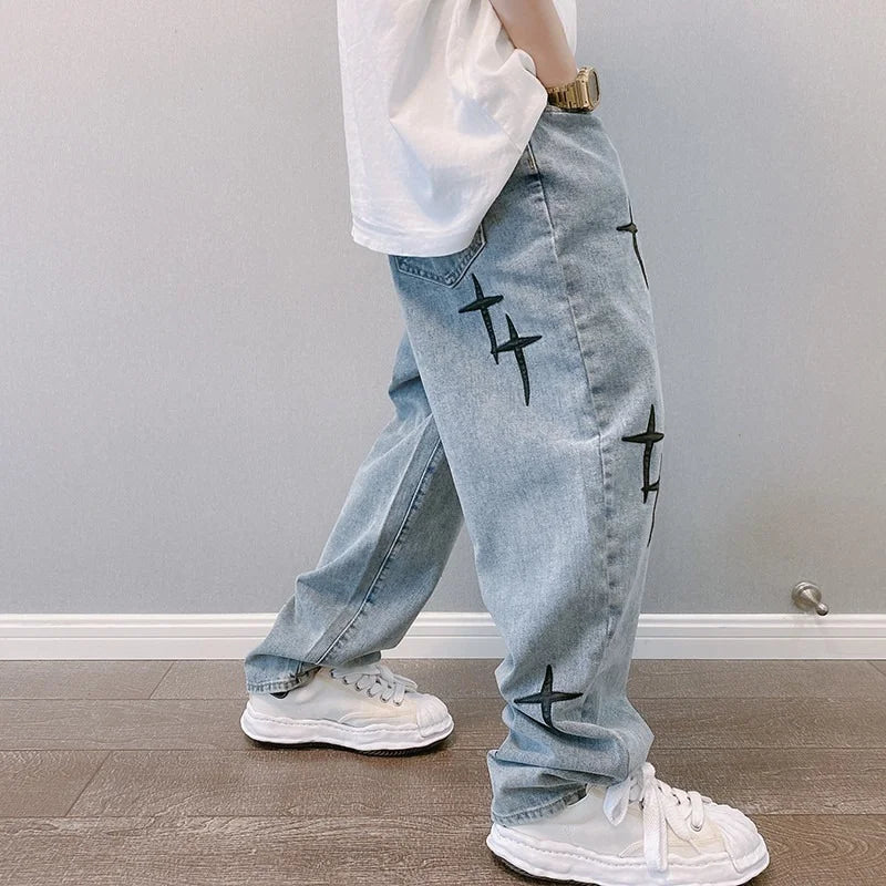 New Streetwear Baggy Wide Leg Jeans Korean Fashion Drapes Straight Casual Loose Denim     Cargo Pants