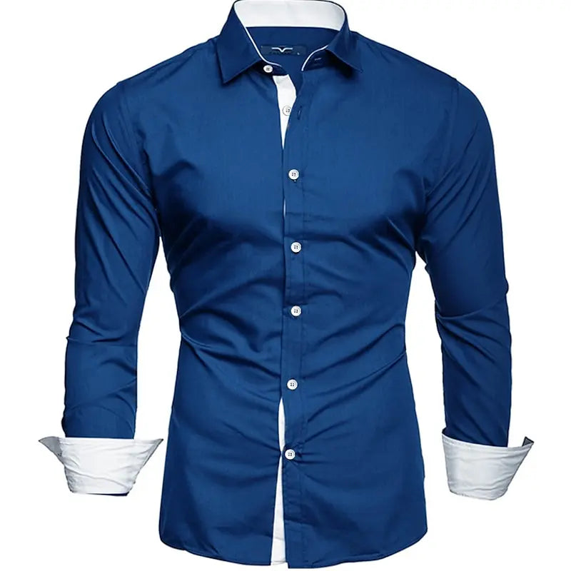 Men's New Polka Shirt, Men's Slim Fit Casual Long Sleeved Lapel Shirt