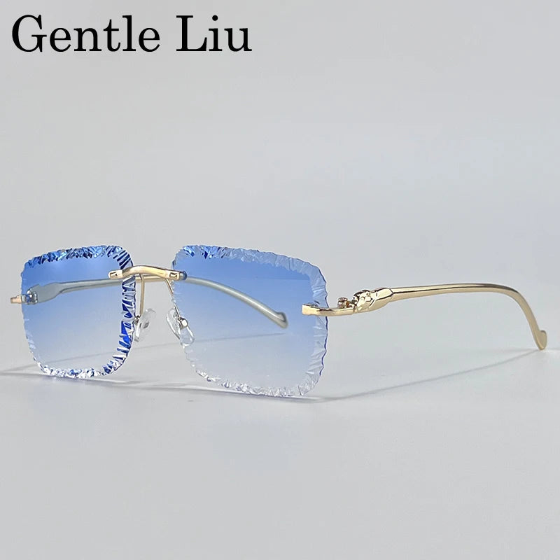 Fashion Square Rimless Punk Sunglasses Men 2025 Luxury Brand