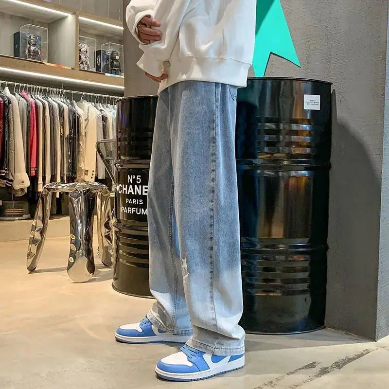 Harajuku Smile Print Baggy Pants Men Streetwear Wide Leg Oversize