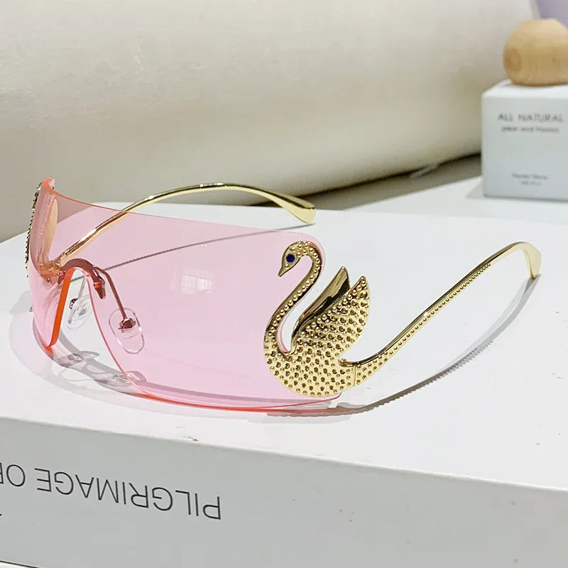 New Y2k Vintage Rimless Sunglasses Women Luxury Brand Design Sun Glasses Punk Popular One Piece Lens Eyewear