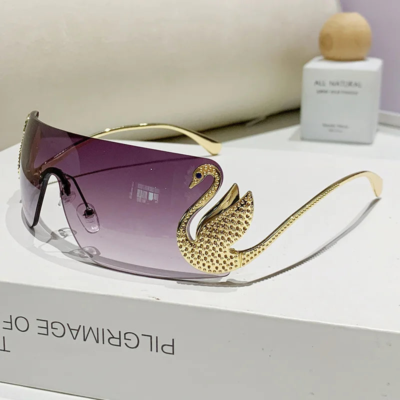 New Y2k Vintage Rimless Sunglasses Women Luxury Brand Design Sun Glasses Punk Popular One Piece Lens Eyewear