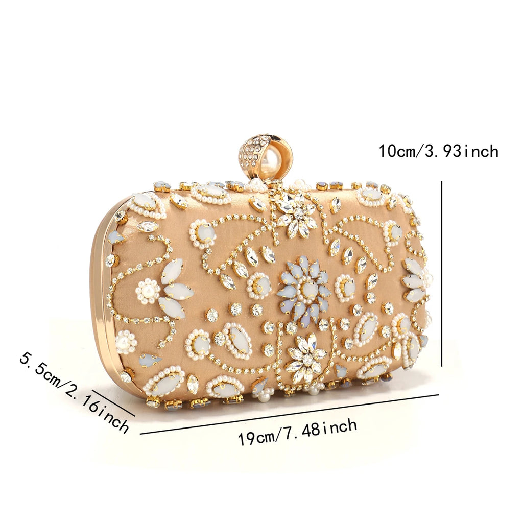Rhinestones Party Small Clutch Handbags Metal Pearl Diamonds Flap