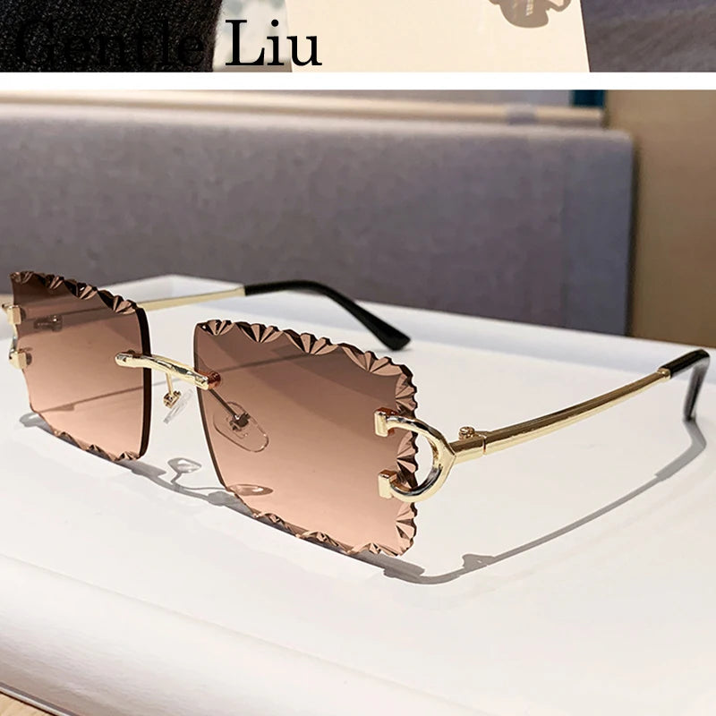 Square Rimless Punk Sunglasses Men 2025 Luxury Brand Trendy Frameless Cut Edge Sun Glasses For Women UV400 Driving Eyewear