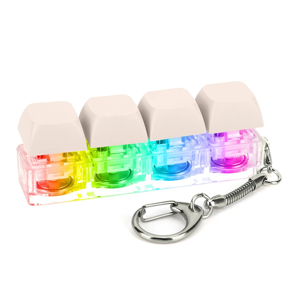 4 Keys Keycaps Keychain Toys with LED Light Decompression Toys Keyboard Fidget Keychain Stress Relief Fidget Keychain Button