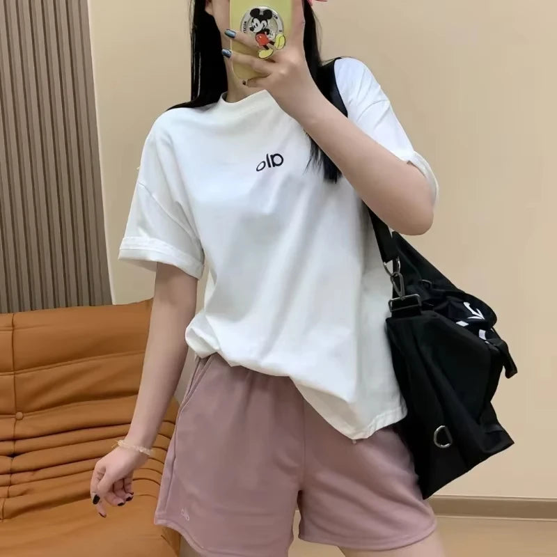 Alo Short-sleeved Women T-shirt Trendy Temperament Casual