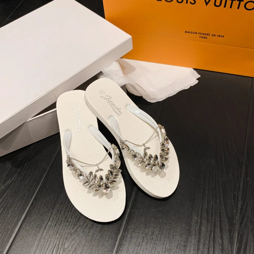 Fashion Flip Flops Women Summer Glass Diamond Slippers Women's Daily Outwear