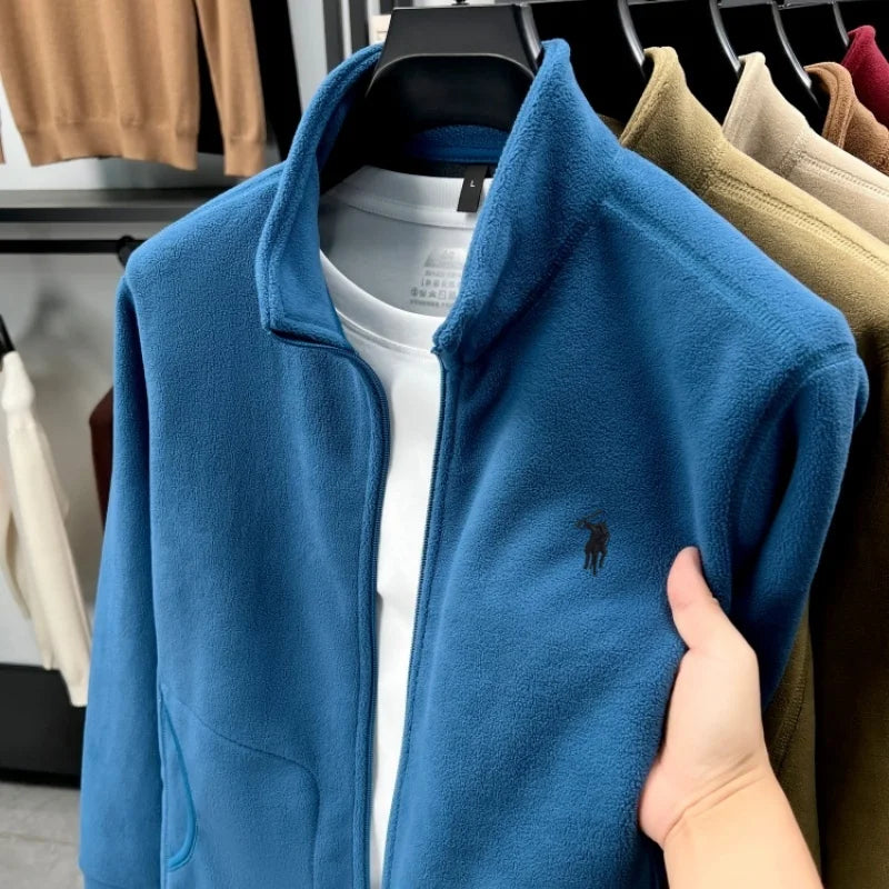 Luxury high-end brand thicken warm men's jacket new fashion pony embroidery autumn winter soft comfort plush casual Paul coat