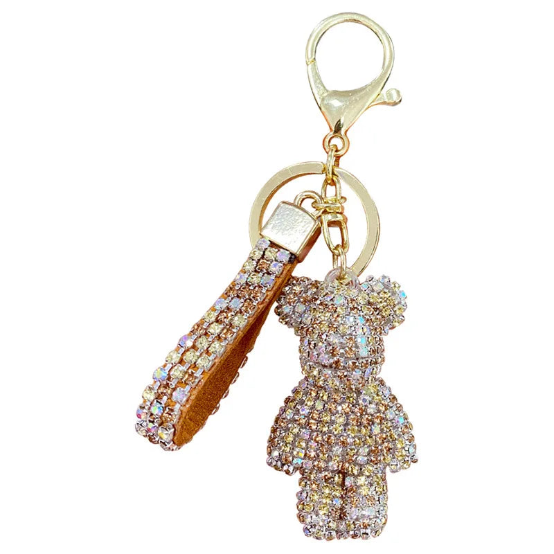 Cute Rhinestones Tassel Bear Keychain Couple Keychain