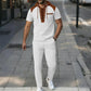 Men's plaid short-sleeved hooded color-block patchwork pullover and belt casual pants set