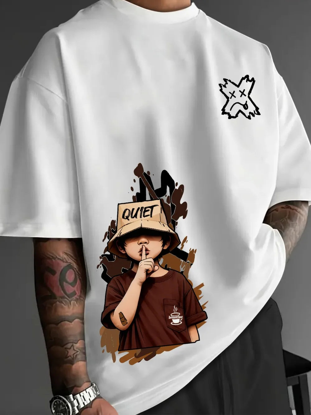 Men's summer cartoon character letter print soft and breathable round neck T-shirt