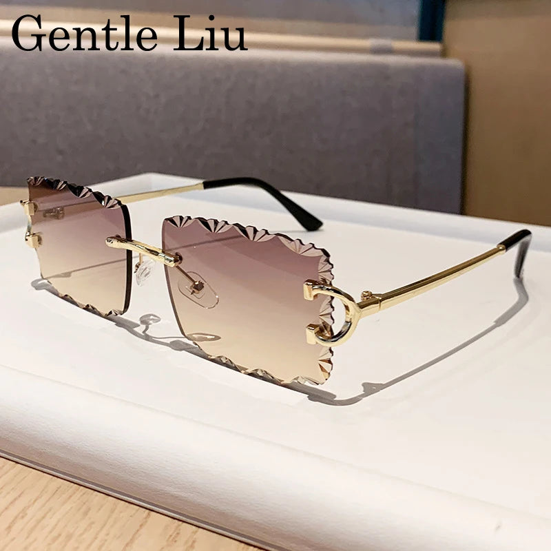 Square Rimless Punk Sunglasses Men 2025 Luxury Brand Trendy Frameless Cut Edge Sun Glasses For Women UV400 Driving Eyewear