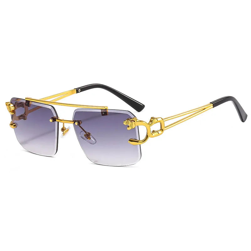 SHAUNA Fashion Metal Leopard Rimless Sunglasses
