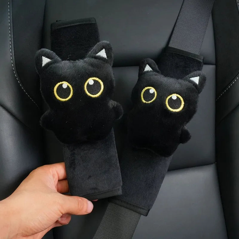 Car Seat Belt Shoulder Protector Cute Black Cat Seat Belt Protective Cover Car Interior Decor Accessories