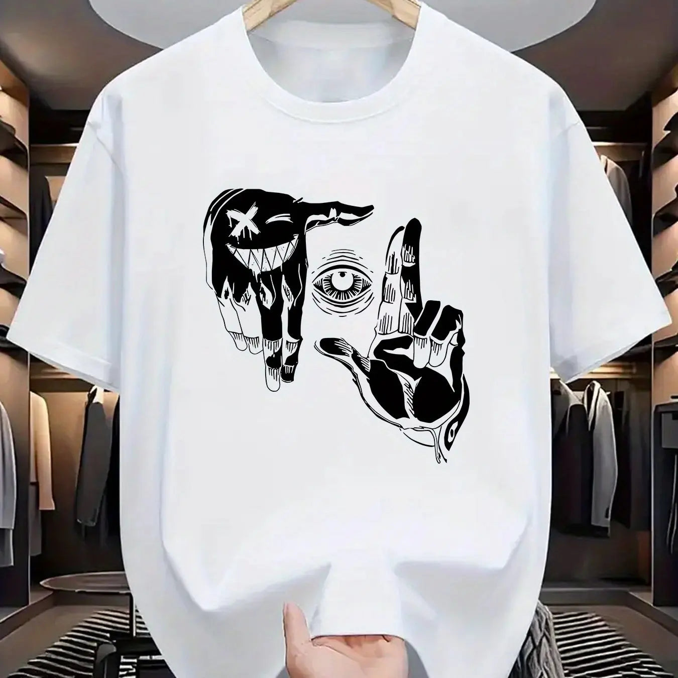 Summer men's 100% pure cotton casual loose plus size gesture eye Pattern
