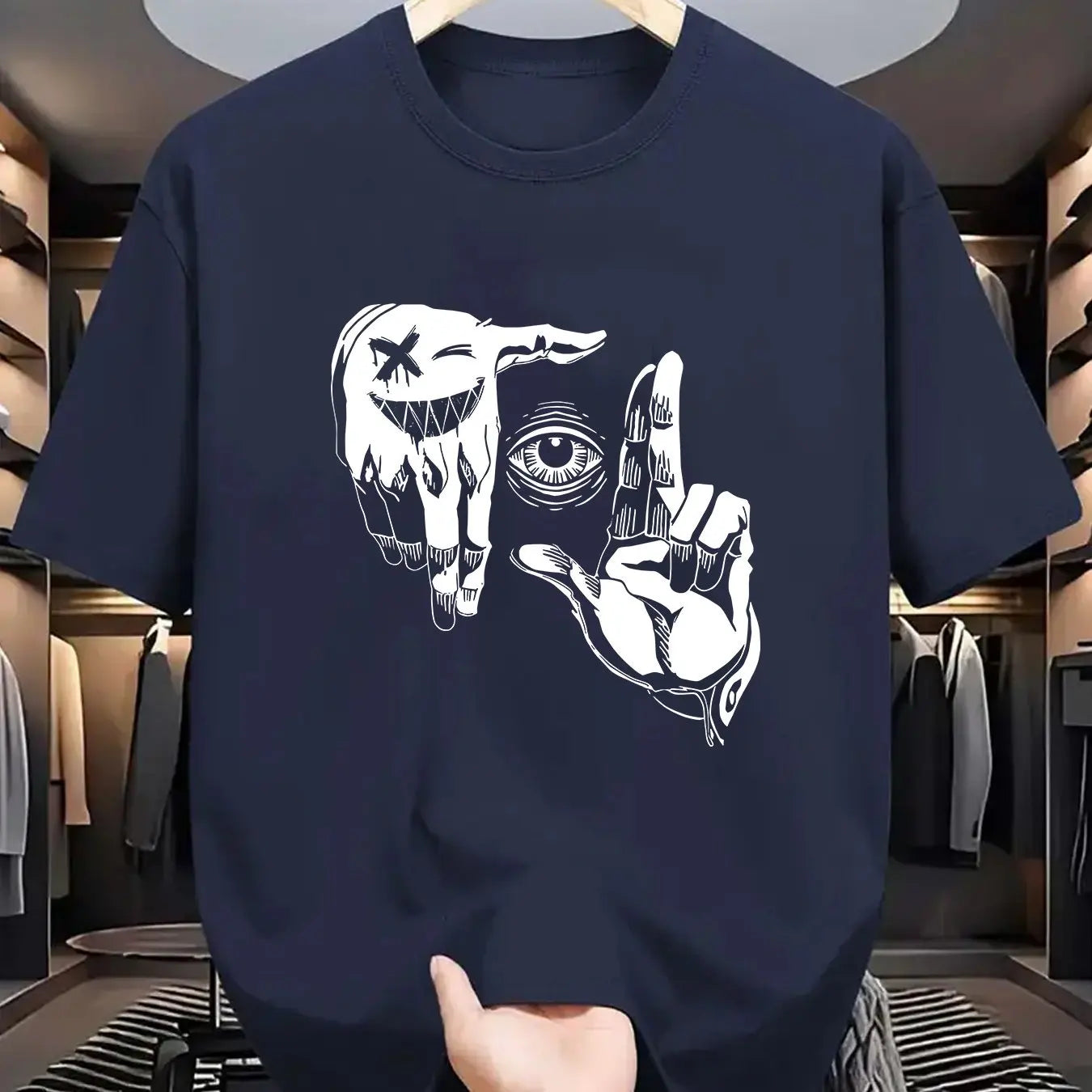 Summer men's 100% pure cotton casual loose plus size gesture eye Pattern