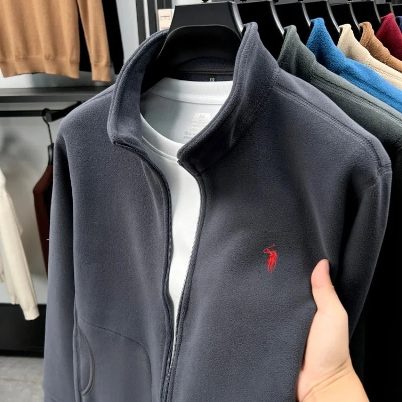 Luxury high-end brand thicken warm men's jacket new fashion pony embroidery autumn winter soft comfort plush casual Paul coat