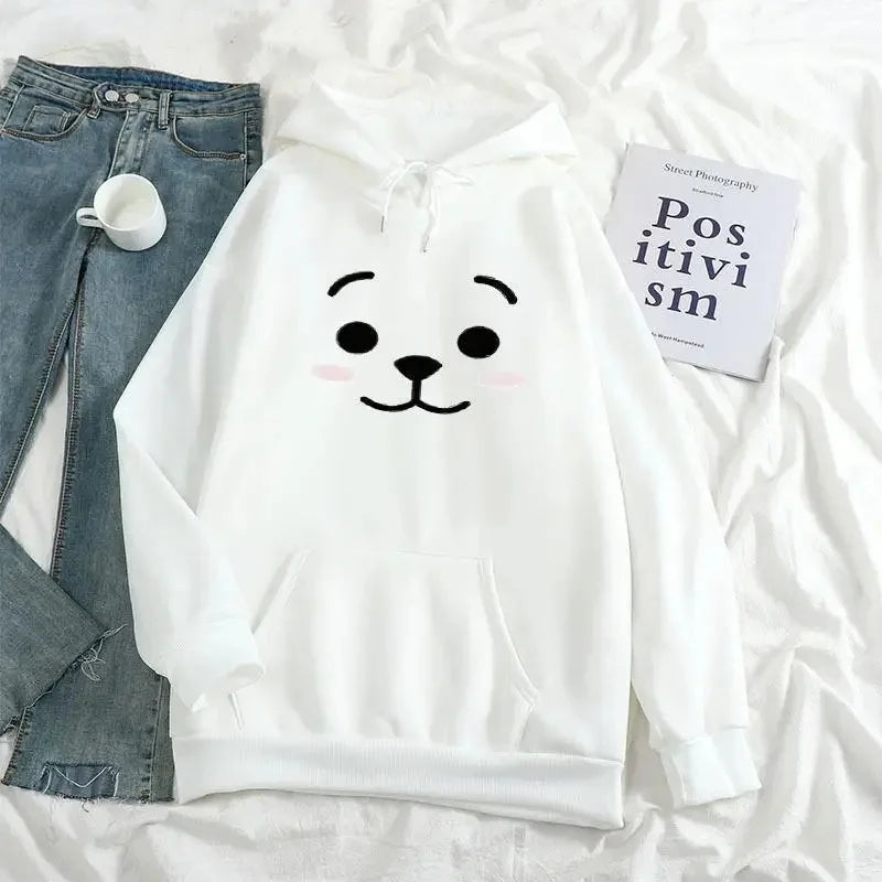 Kpop Boy Group Mascot Expression Hoodie Casual Streetwear