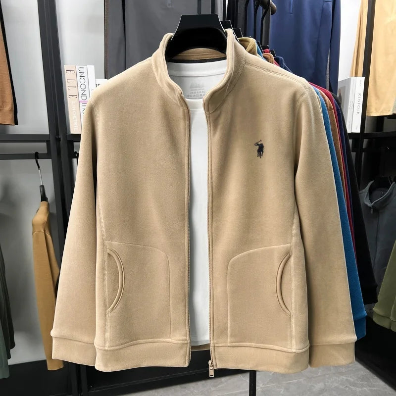 Luxury high-end brand thicken warm men's jacket new fashion pony embroidery autumn winter soft comfort plush casual Paul coat