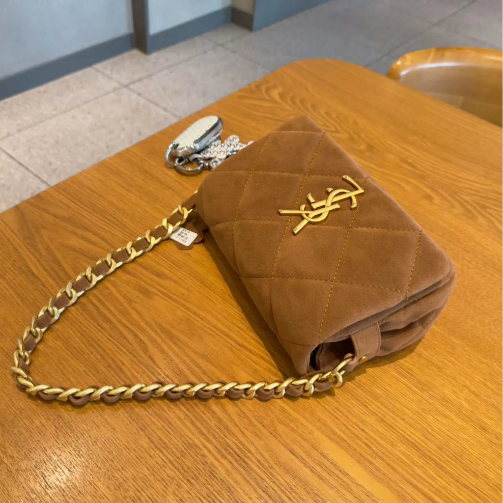 Luxurious Suede Diamond Grid Chain Link Small Fragrance Style Underarm Bag 2025 New Fashion Single Shoulder Crossbody Women's...