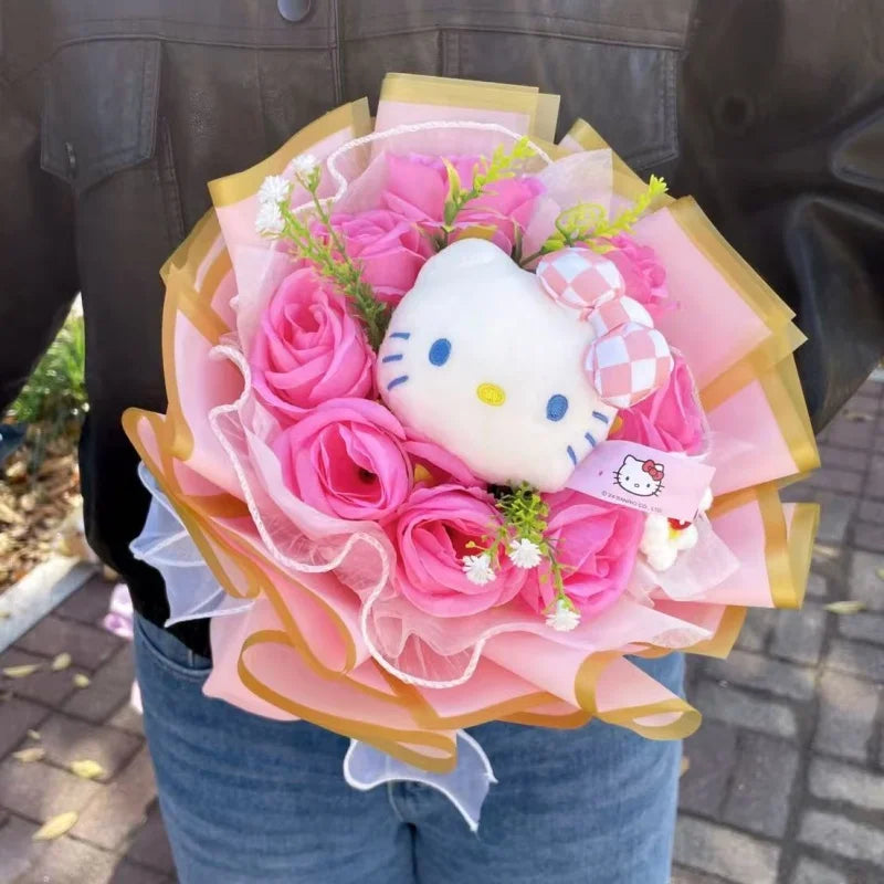 Hello Kitty Cat Dolls With Flowers Creative Bouquet Valentine gift