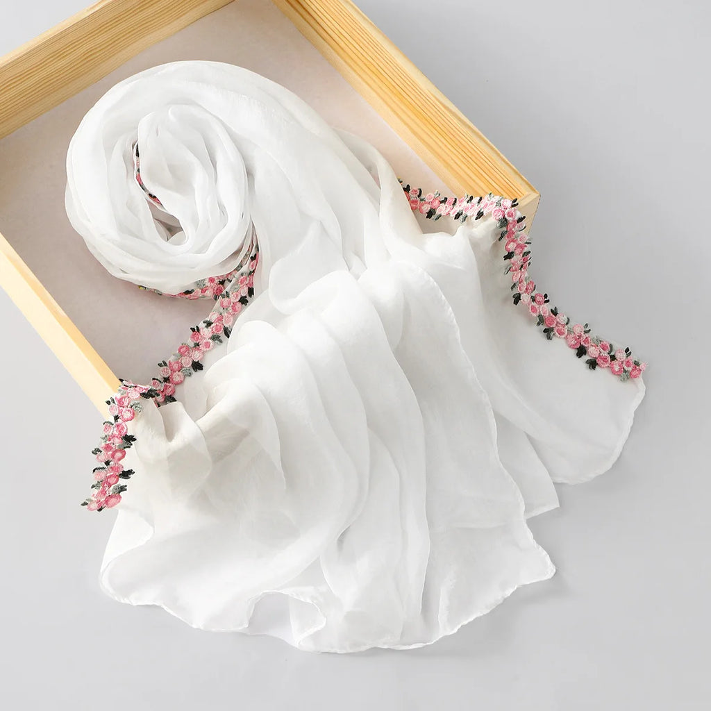 Chiffon Embroidered Scarf, Fresh and Sweet Long Scarf, Suitable for all occasion