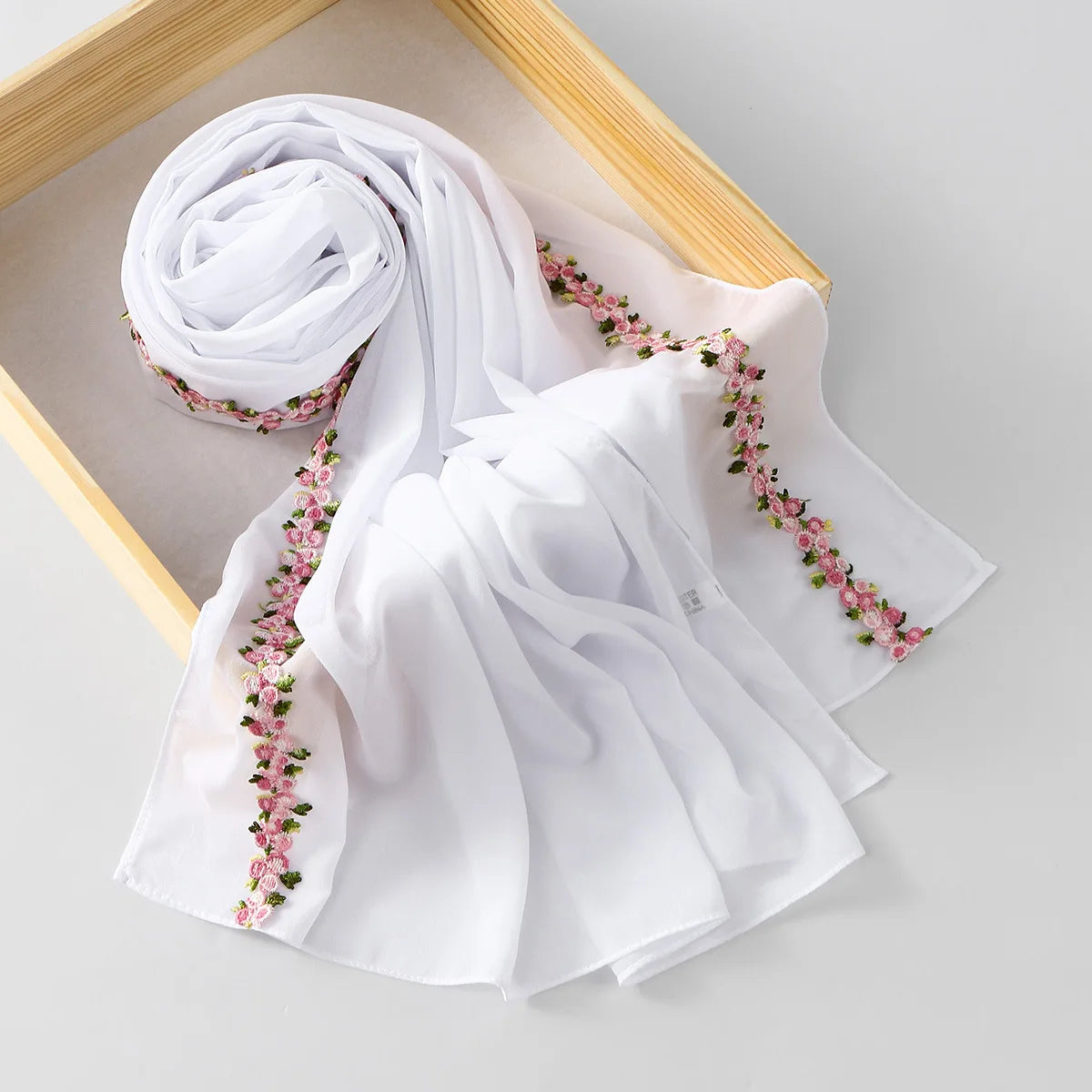 Chiffon Embroidered Scarf, Fresh and Sweet Long Scarf, Suitable for all occasion
