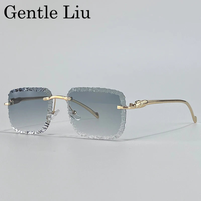 Fashion Square Rimless Punk Sunglasses Men 2025 Luxury Brand