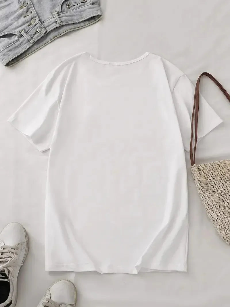 Tshirt Double-sided Short Sleeve Crew Neck Casual Top for SummerSpring