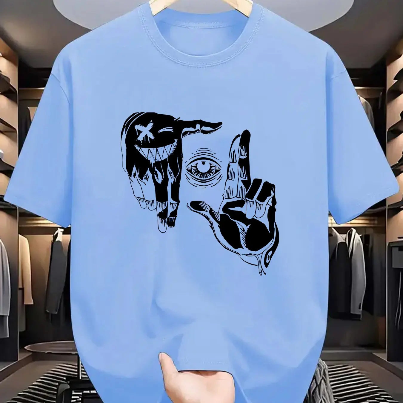 Summer men's 100% pure cotton casual loose plus size gesture eye Pattern