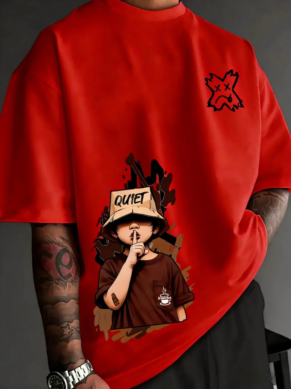 Men's summer cartoon character letter print soft and breathable round neck T-shirt