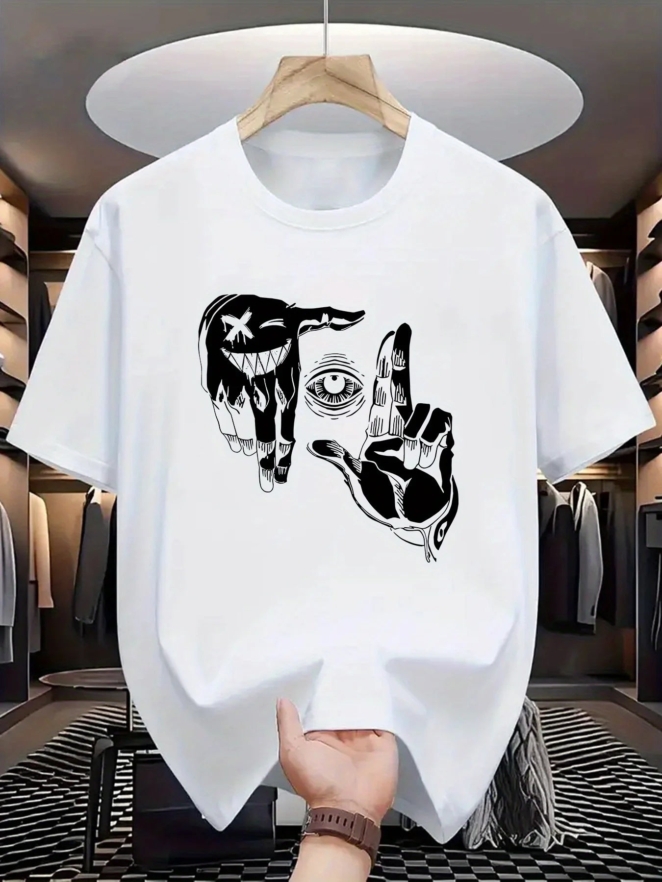Summer men's 100% pure cotton casual loose plus size gesture eye Pattern